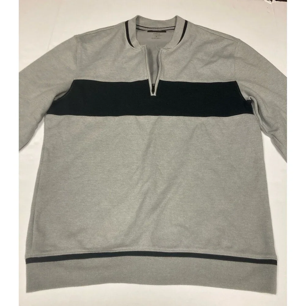 Alfani Men's Stretch Knit Colorblock 1/4 Zip Mock Neck Sweater Gray/Black S